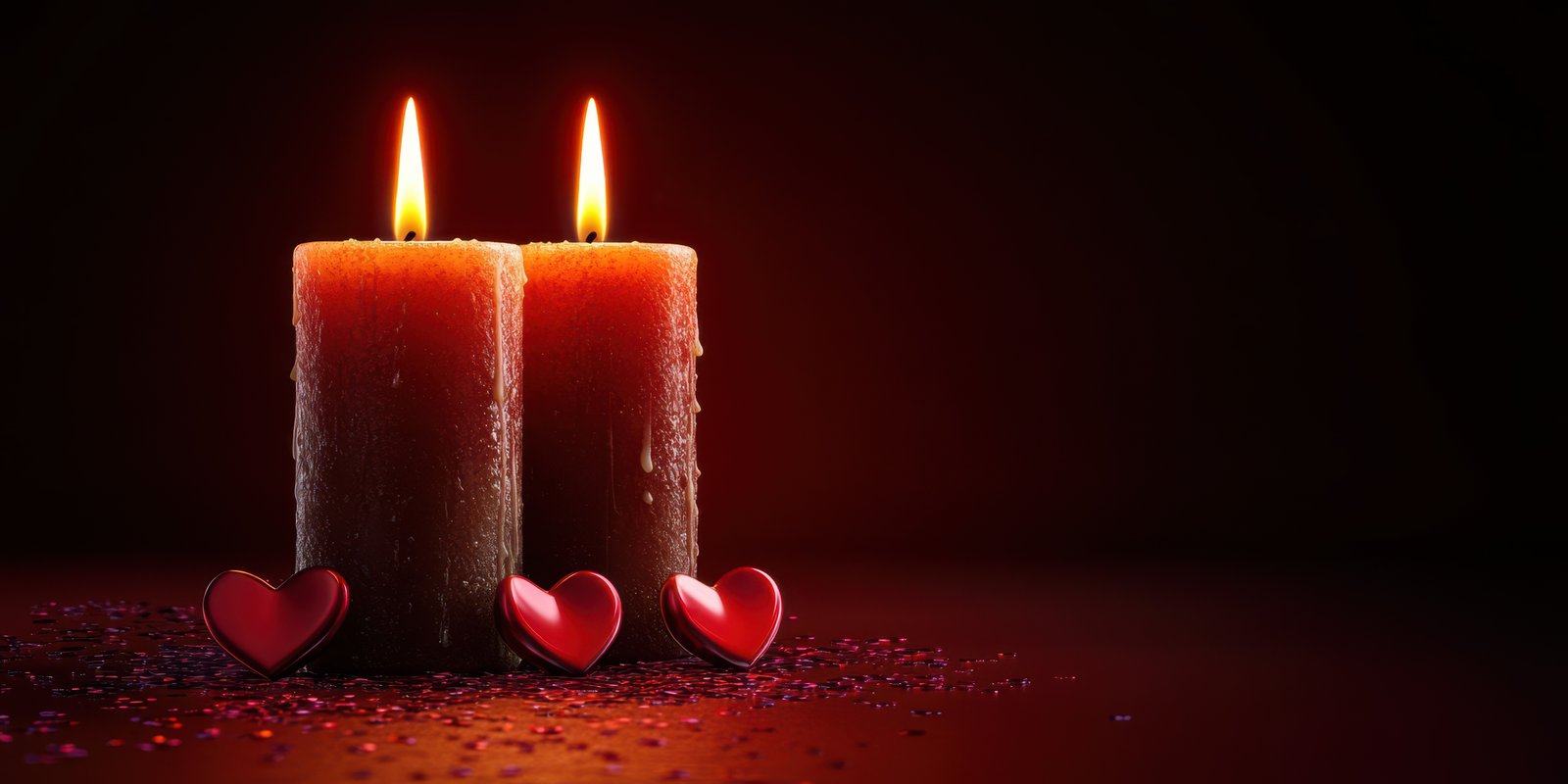 Romantic candlelight setting with red hearts for intimate occasions or celebrations